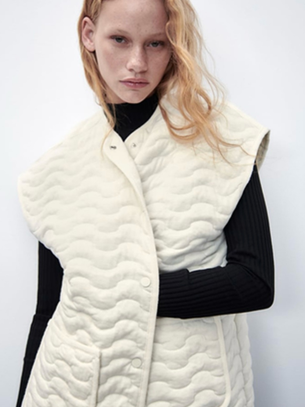 Zara Off-White Quilted Sleeveless Vest
